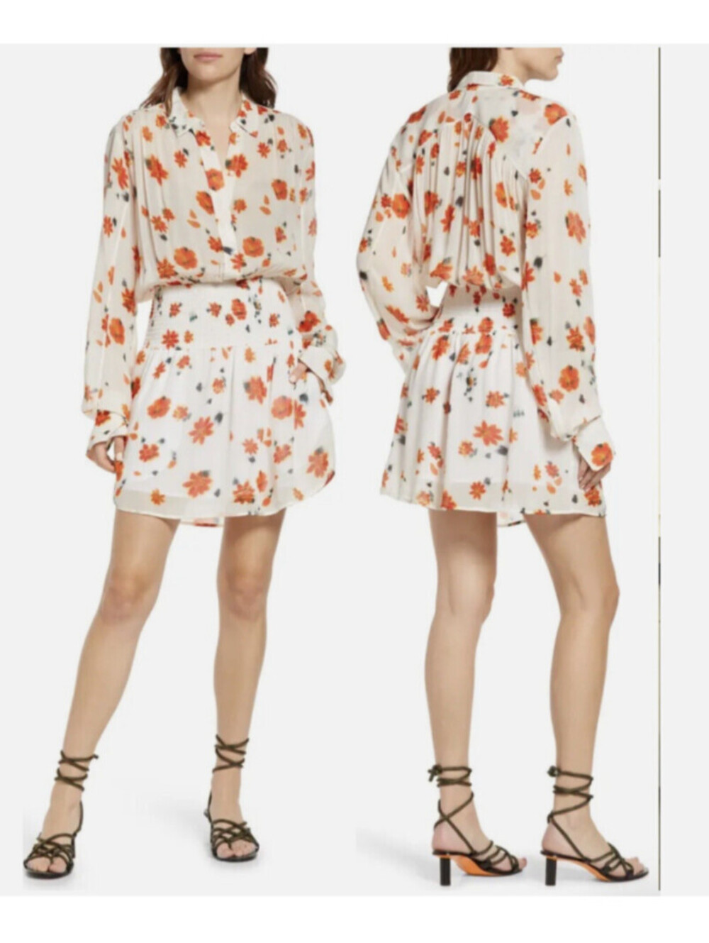 RAG & BONE Bailey Floral Smocked Dress Autumn Crisp Size Small